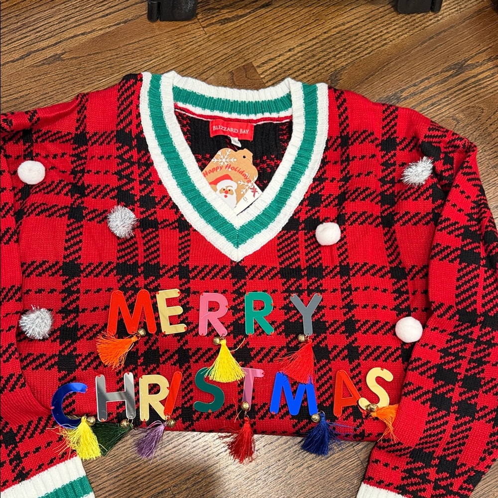 Tipsy Elves Red Plaid V-Neck Sweater